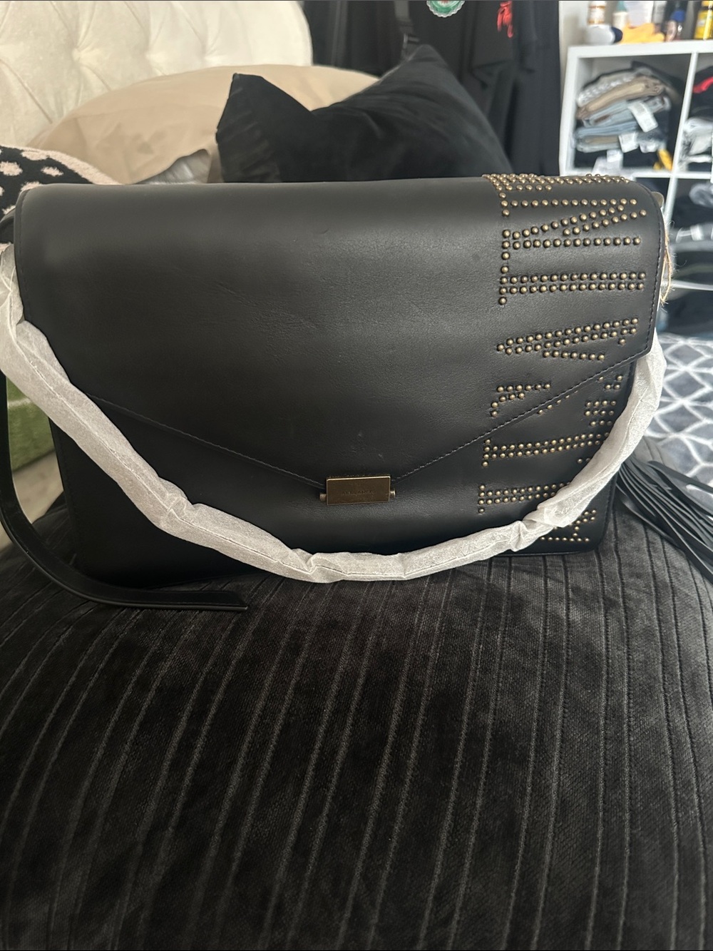 Black Studded Leather Top-Handle Women Handbag